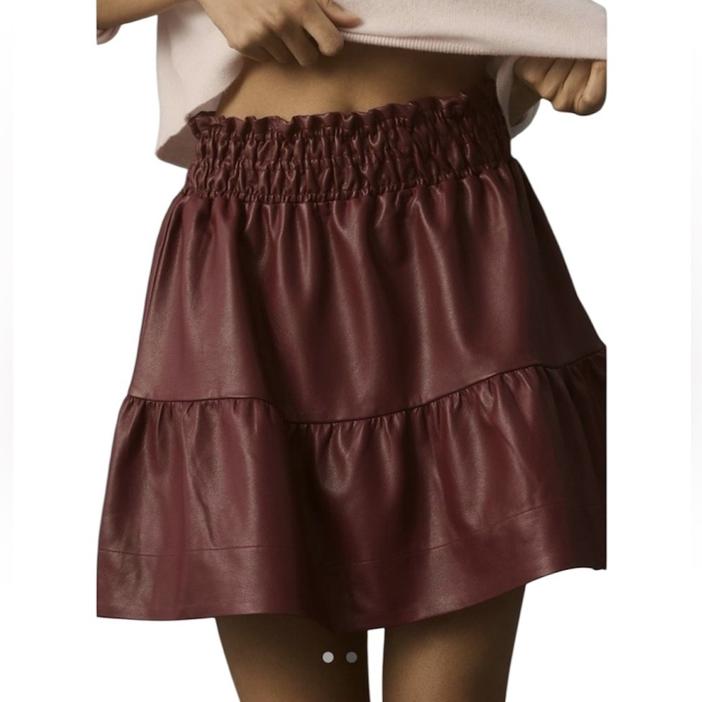 Anthropologie Somerset Vegan Leather Dark Plum Color Mini Skirt Size Large NWT - Picture 3 of 7